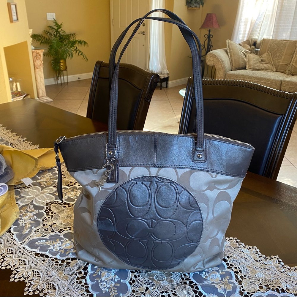 Coach Reversible Signature Canvas Tote in Taupe and Dark Brown